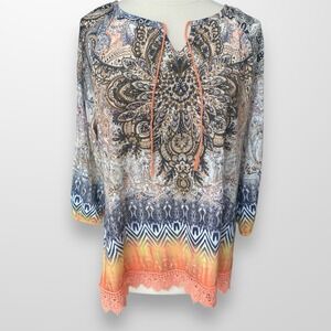 Christopher & Banks Women's Size‎ XL Top Shirt Tunic Lightweight 3/4 Sleeve Lace